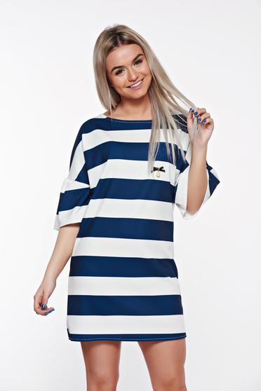 Kék SunShine casual bő szabású ruha fodrozott ujjakkal