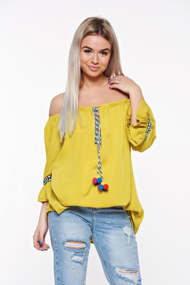 Sárga SunShine casual bő szabás női blúz nem elasztikus pamut zsinórral van ellátva