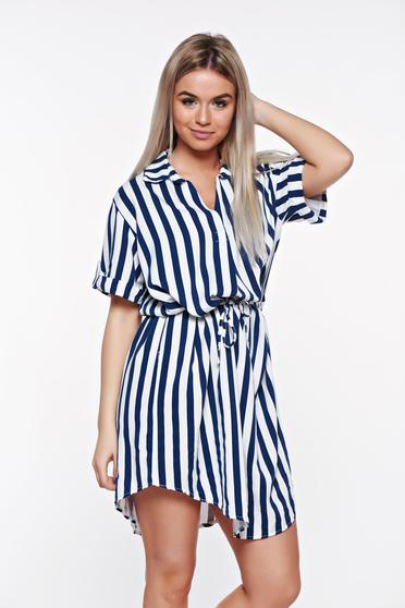 Sötétkék SunShine casual bő szabású ruha puha anyag derékban zsinórral köthető meg