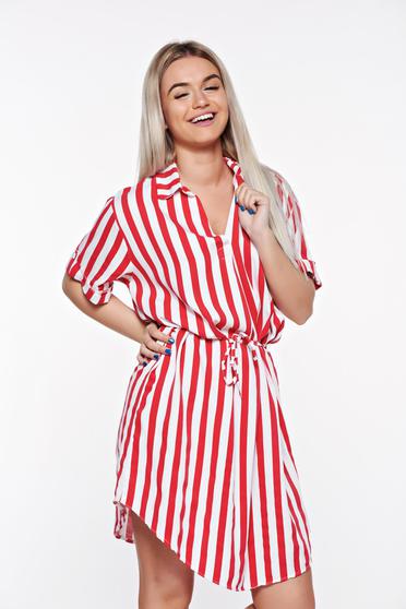 Piros SunShine casual bő szabású ruha puha anyag derékban zsinórral köthető meg