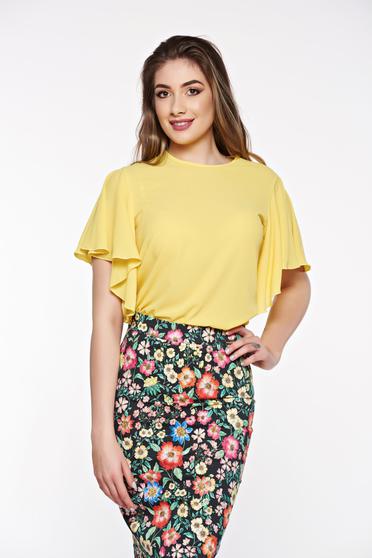 Sárga PrettyGirl elegáns bő szabású női blúz lenge anyagból enyhén áttetsző anyag