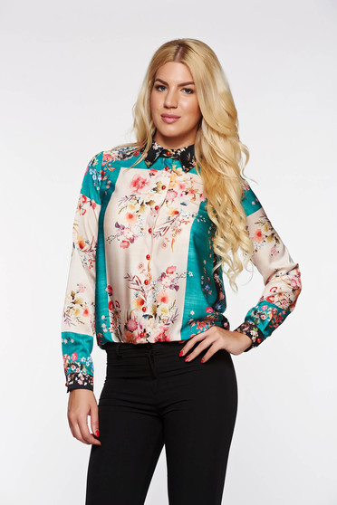 Zöld PrettyGirl elegáns bő szabás női ing szatén anyagból lenge anyagból