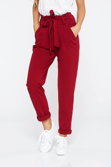 Burgundy SunShine nadrág casual enyhén rugalmas anyag magas derekú zsebes