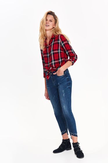 Sötétkék Top Secret casual normál derekú skinny farmer zsebekkel fém díszítésekkel pamutból készült
