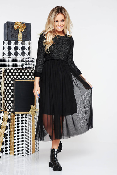 Fekete SunShine casual midi ruha kötött anyag belső béléssel lamé szállal
