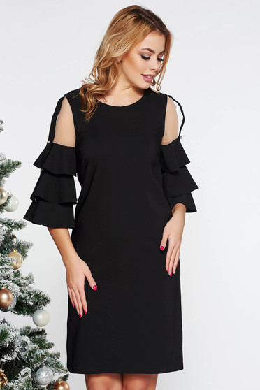 Fekete LaDonna elegáns ruha egyenes szabás enyhén elasztikus szövet belső béléssel tűl kiegészítővel
