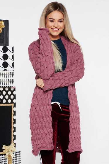 Lila SunShine casual pamutból készült kötött kardigán bő szabás