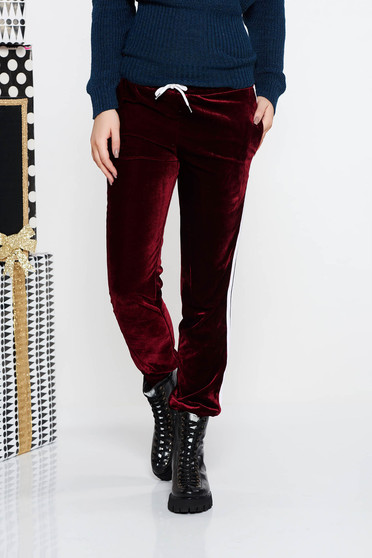 Burgundy SunShine casual bársony nadrág zsebes derékban rugalmas